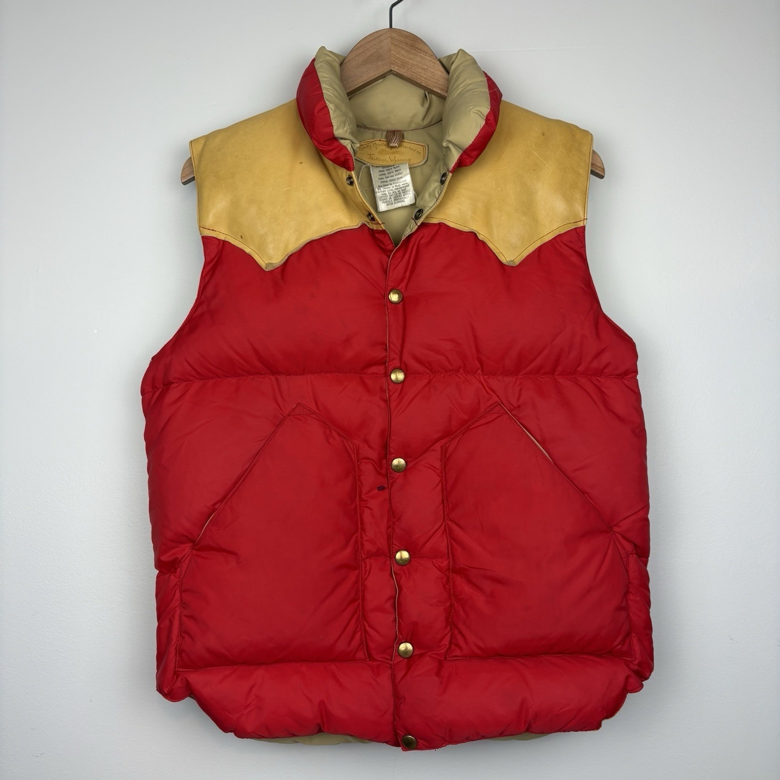 Vtg 70s Original Rocky Mountain Featherbed Wyoming Down Leather Vest Men's Sz 38